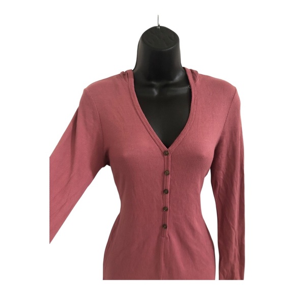 Rose mauve soft knit button front long sleeve hoodie romper size large brand new - Picture 3 of 13